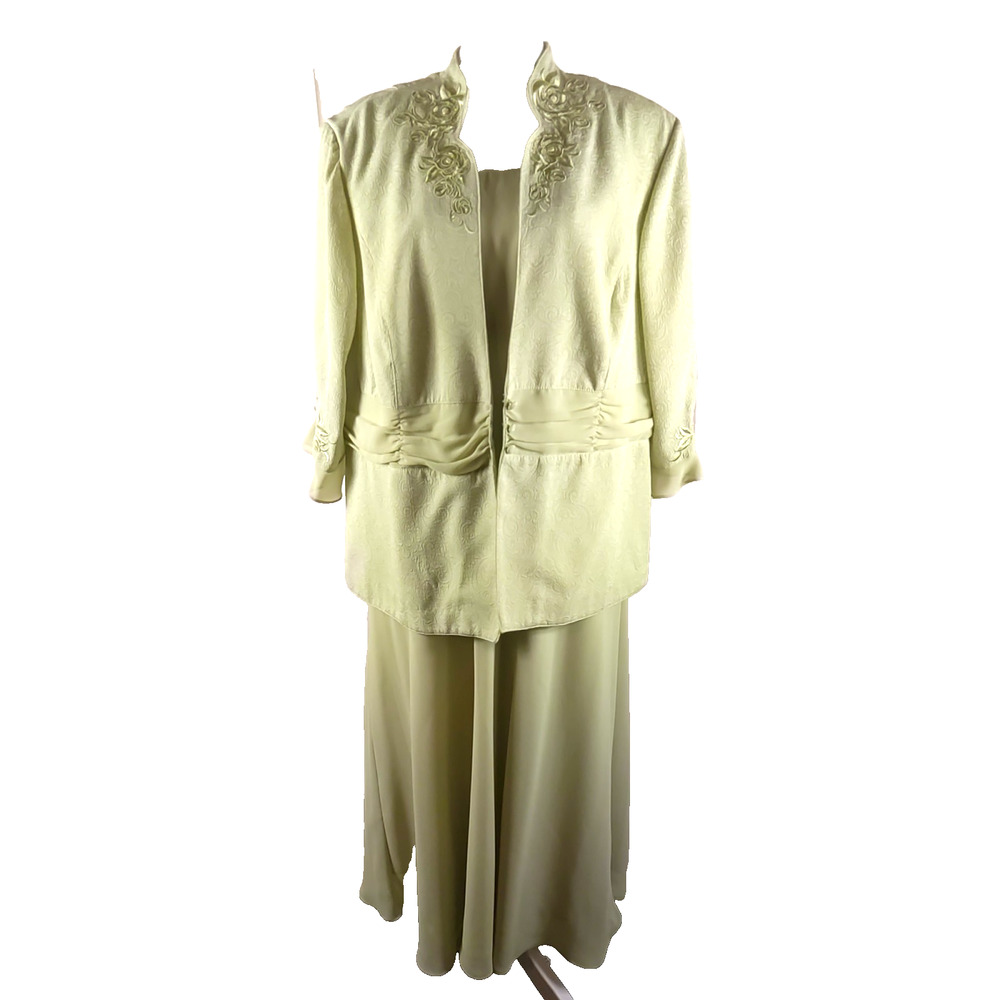 Plaza South Women's Petites Dress Size 20 WP Light Green Embroidery church